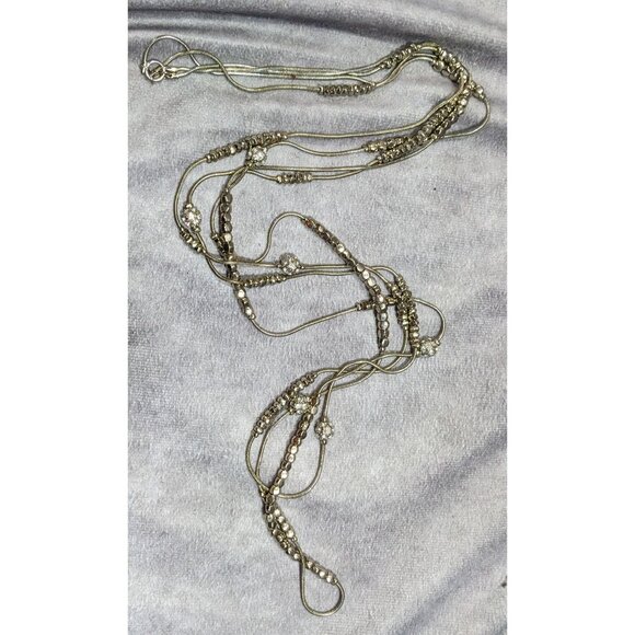 Elegant Glam Silver Tone Bead And Rhinestone Layered Station Necklace - Picture 6 of 6